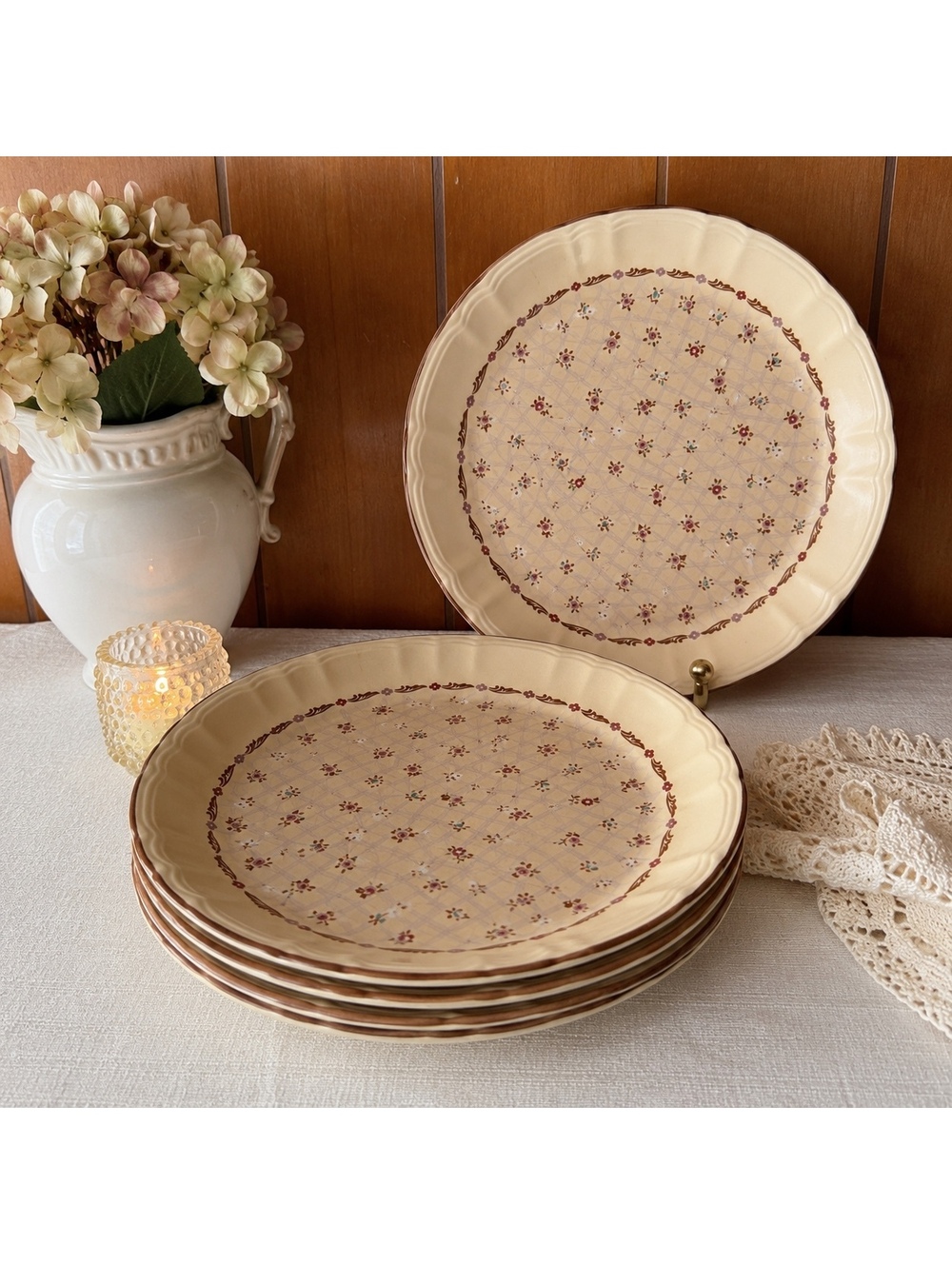 Vintage Mikasa Village Chintz English Cottage Dinner Plates Set of 4 Japan